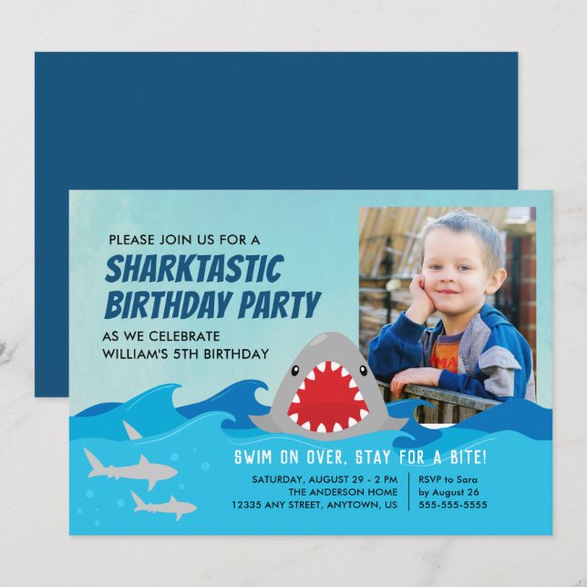 Cute Shark | Boys Birthday Party Photo Invitation (Front/Back)