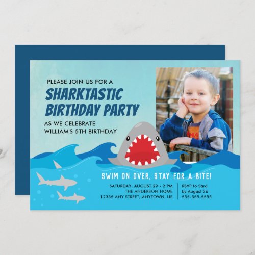 Cute Shark  Boys Birthday Party Photo Invitation