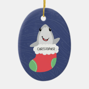 Cute Shark Christmas Ceramic Ornament
