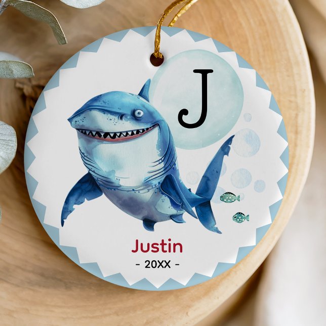 Cute shark christmas keepsake present personalized ceramic ornament (Creator Uploaded)