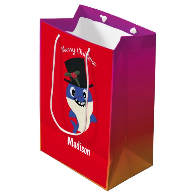 Cute Shark 🦈 Christmas Kids Fun Super Ocean  Medium Gift Bag (Front Angled)