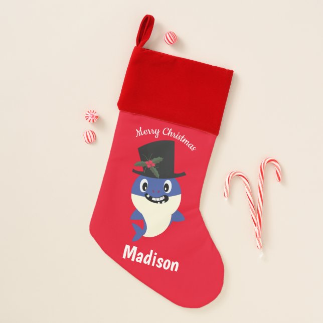 Cute Shark 🦈 Christmas Kids Fun Super Ocean  Stocking (Front)