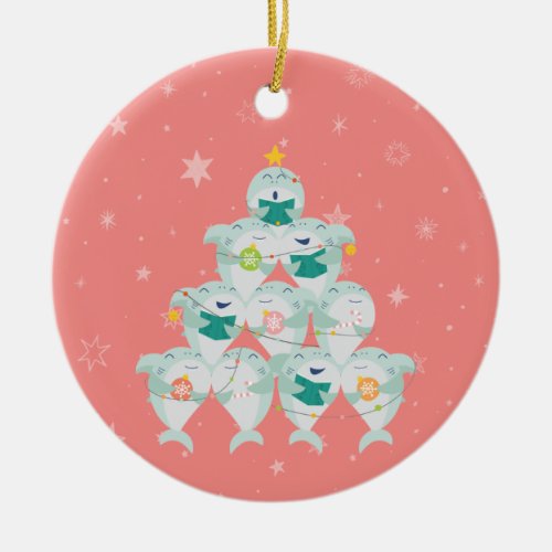 Cute Shark Christmas Tree Ceramic Ornament