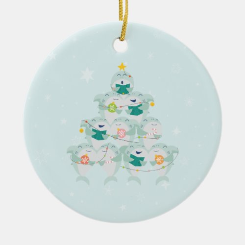 Cute Shark Christmas Tree Ceramic Ornament