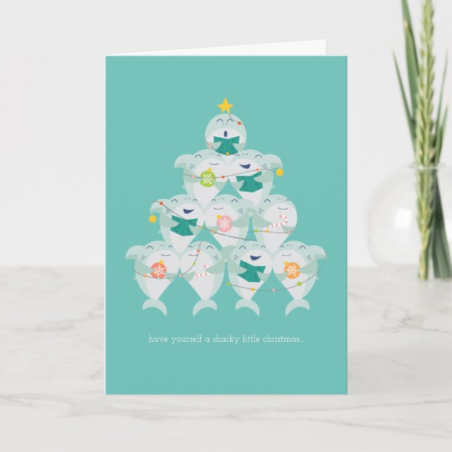Cute Shark Christmas Tree Holiday Card (Front)