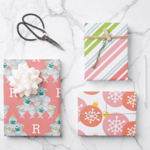 Cute Shark Christmas Tree With Initial Wrapping Paper Sheets