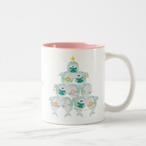 Cute Shark Christmas Tree With Name Two_Tone Coffee Mug