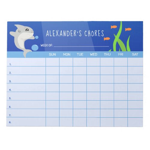 Cute Shark Colorful Underwater Scene Chore Chart Notepad