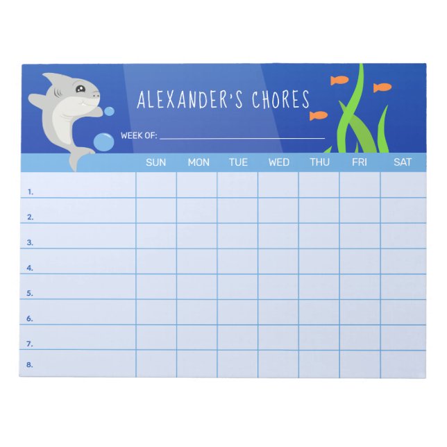 Cute Shark Colorful Underwater Scene Chore Chart Notepad (Front)