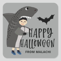 Cute Shark Costume Kids Name Halloween Party Square Sticker