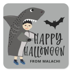 Cute Shark Costume Kids Name Halloween Party Square Sticker