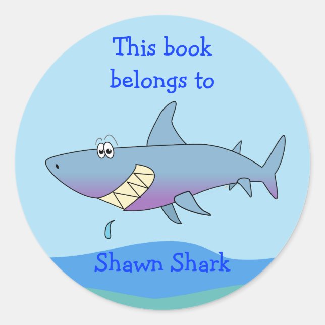 Cute Shark Custom Bookplate Template for Kids (Front)