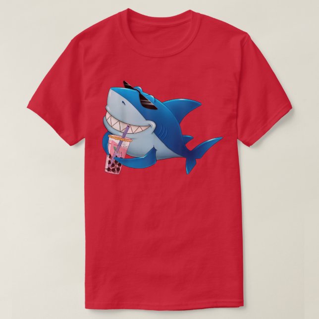 Cute Shark Drinking Bubble Boba Tea Boy Men  T-Shirt (Design Front)