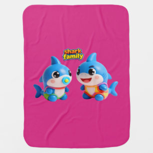 Cute Shark Family 3D Cartoon Character Kawaii Styl Baby Blanket
