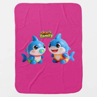 Cute Shark Family 3D Cartoon Character Kawaii Styl Baby Blanket