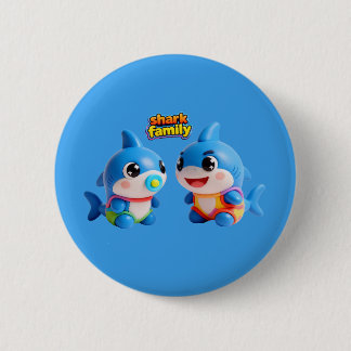 Cute Shark Family 3D Cartoon Character Kawaii Styl Button