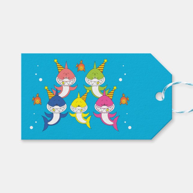 Cute Shark Family Cartoon Gift Tags (Front (Horizontal))