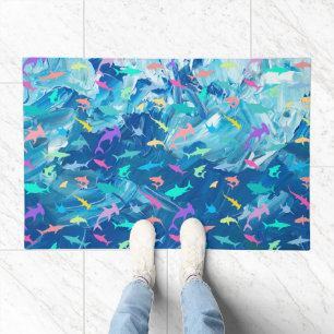 Cute shark fish colorful sea school party doormat