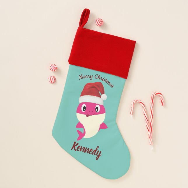 Cute Shark 🦈 Fun Fab Kids Super Ocean  Christmas Stocking (Front)