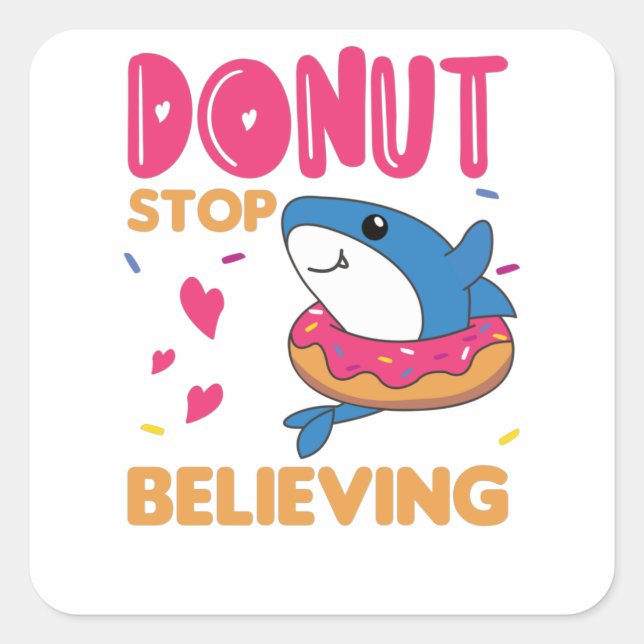 Cute Shark Funny Animals In Donut Pink Square Sticker (Front)