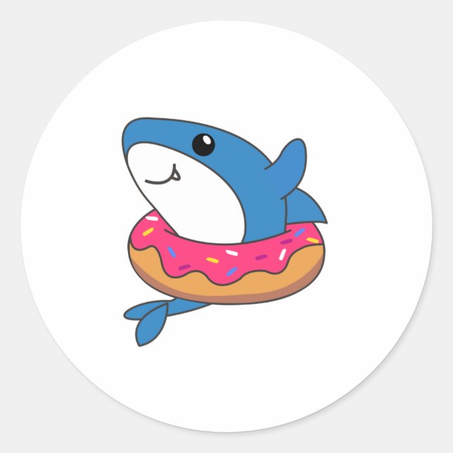 Cute Shark Funny Animals In Donut Shark Classic Round Sticker (Front)
