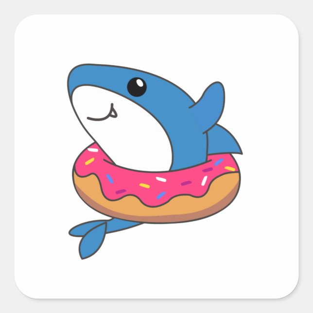 Cute Shark Funny Animals In Donut Shark Square Sticker (Front)