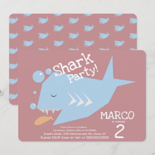 Cute Shark Geometrical Fish Any Age Birthday Blush Invitation