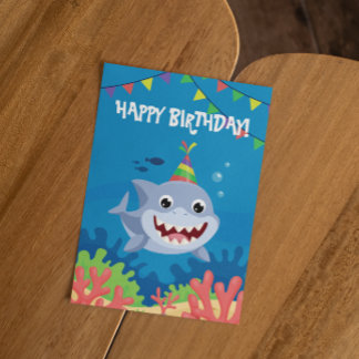 Cute Shark Happy Birthday Underwater Invitation