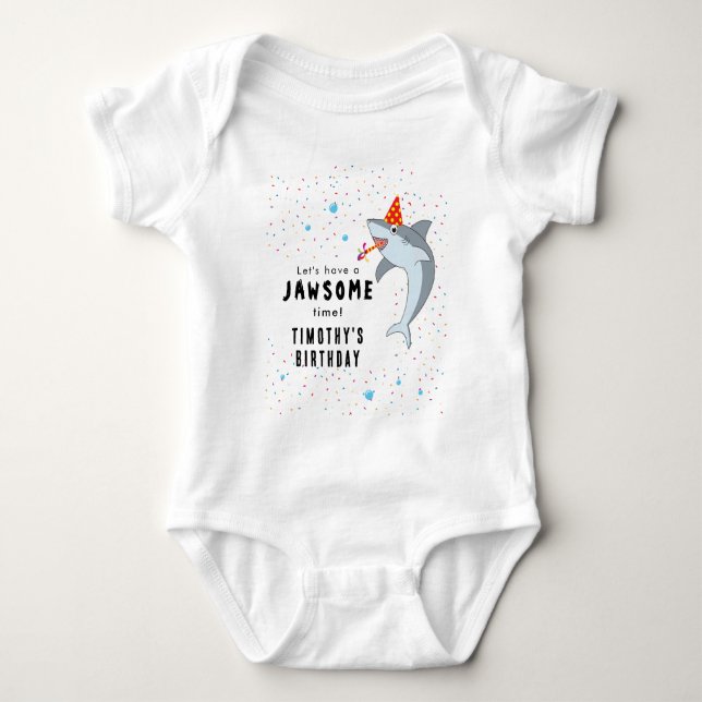 Cute Shark in Ocean Kids Birthday Party Baby Bodysuit (Front)