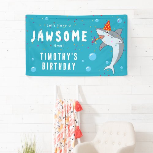 Cute Shark in Ocean Kids Birthday Party Banner