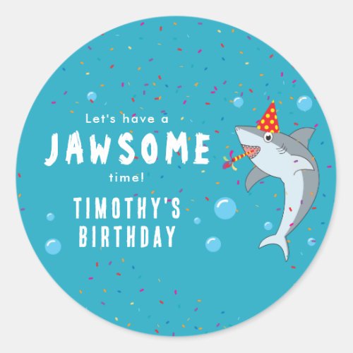 Cute Shark in Ocean Kids Birthday Party Classic Round Sticker