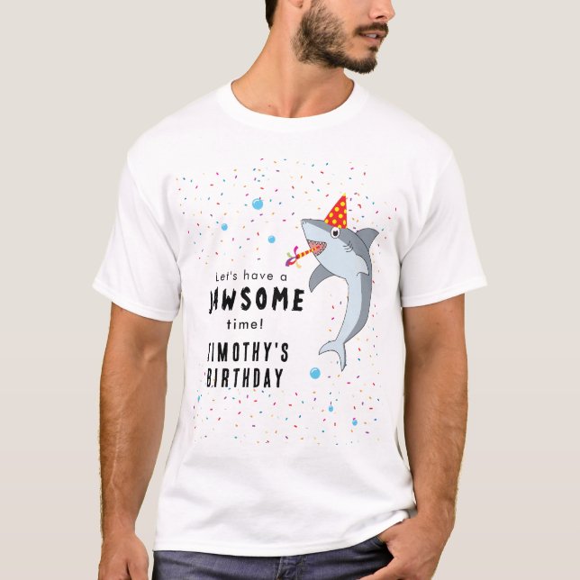 Cute Shark in Ocean Kids Birthday Party Dad T-Shirt (Front)