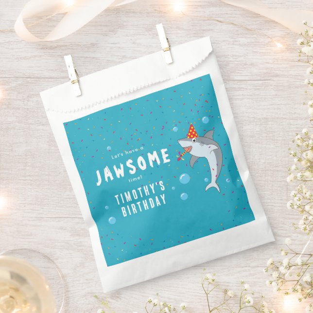 Cute Shark in Ocean Kids Birthday Party Favor Bag (Clipped)