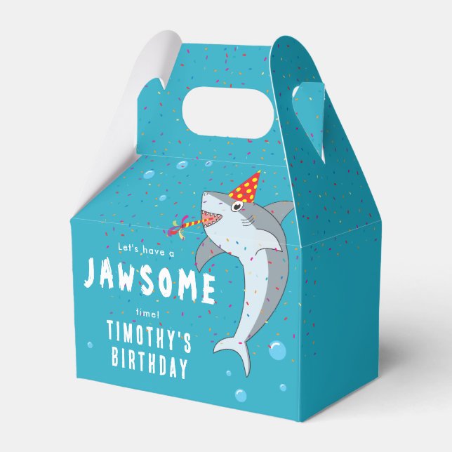Cute Shark in Ocean Kids Birthday Party Favor Boxes (Front Side)
