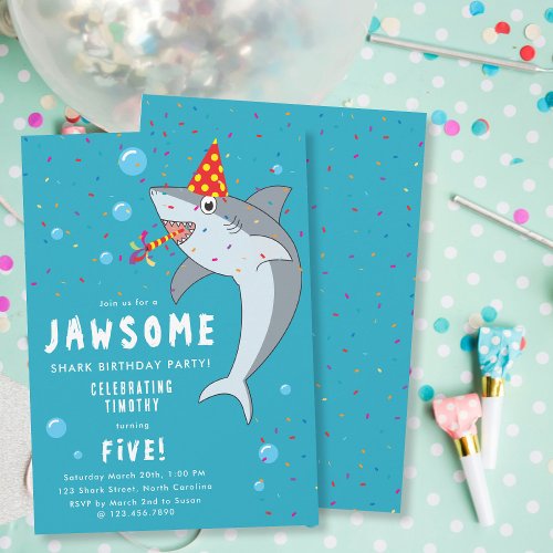 Cute Shark in Ocean Kids Birthday Party Invitation