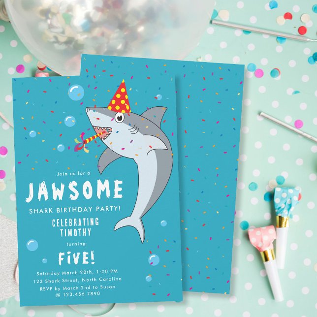 Cute Shark in Ocean Kids Birthday Party Invitation (Cute Shark in Ocean Kids Birthday Party Invitation)