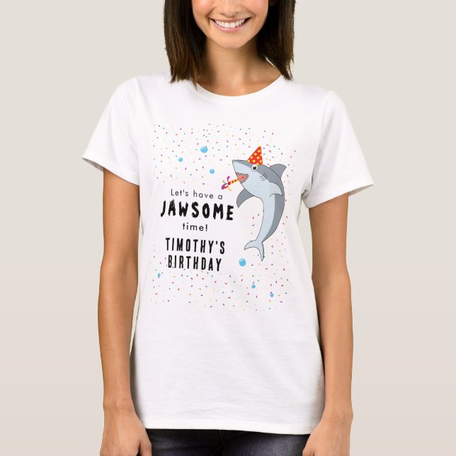 Cute Shark in Ocean Kids Birthday Party Mom T-Shirt (Front)