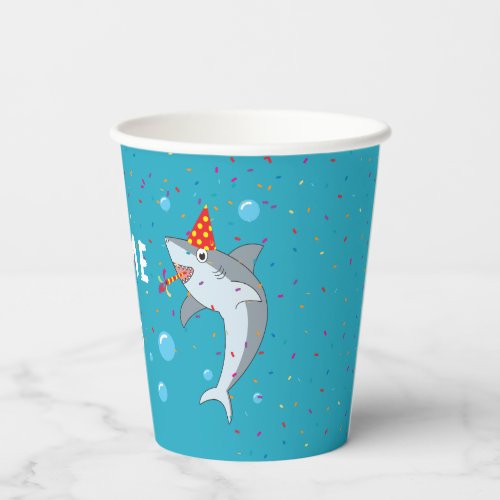 Cute Shark in Ocean Kids Birthday Party Paper Cups