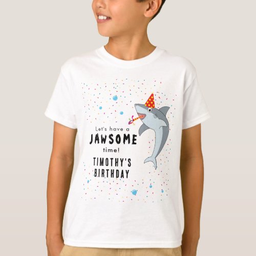 Cute Shark in Ocean Kids Birthday Party T_Shirt