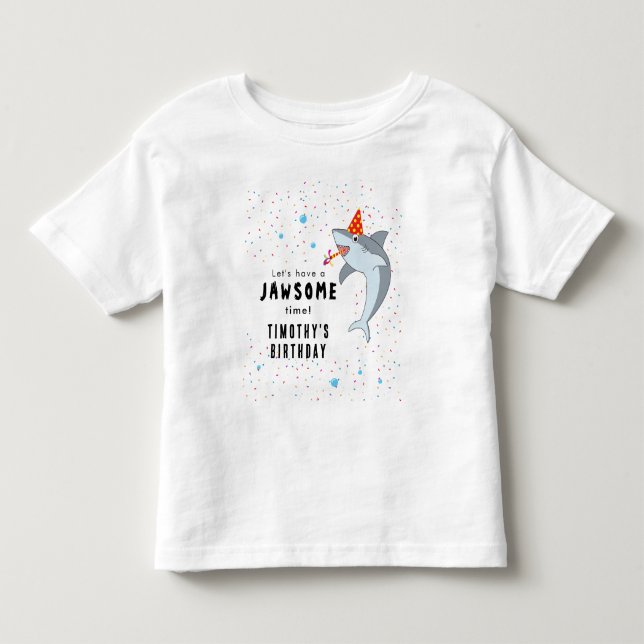 Cute Shark in Ocean Kids Birthday Party Toddler T-shirt (Front)