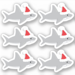 Cute Shark in Santa Hat Christmas Holiday Cartoon Sticker