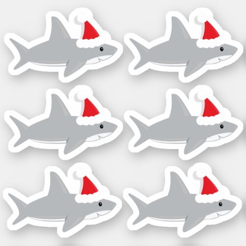 Cute Shark in Santa Hat Christmas Holiday Cartoon Sticker