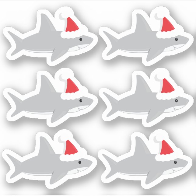 Cute Shark in Santa Hat Christmas Holiday Cartoon Sticker (Front)