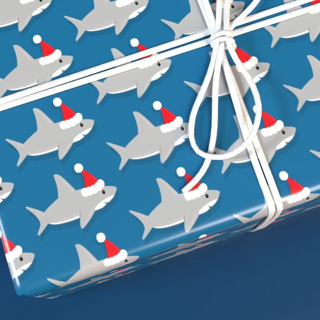 Cute Shark in Santa Hat Christmas Holiday Wrapping Paper (Add the fun of sharks to your Christmas.)