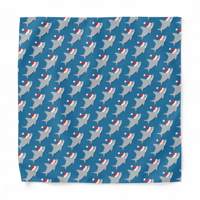 Cute Shark in Santa Hat Holiday Animal Christmas Bandana (Front)