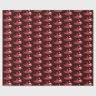 Cute Shark in Santa Hat Red Holiday Christmas Wrapping Paper