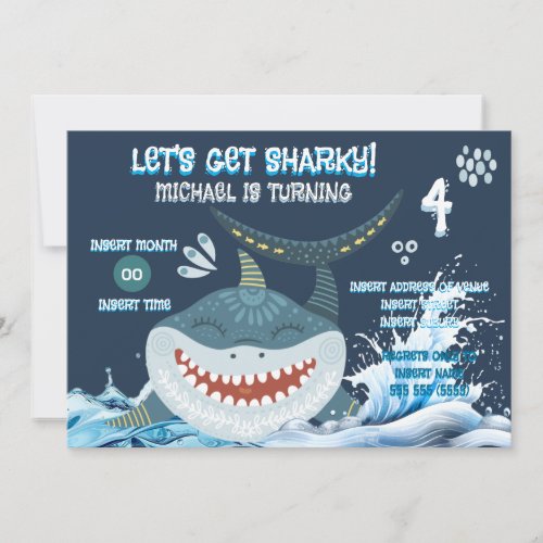 Cute Shark Kids Birthday Party Invitation