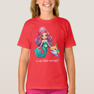 Cute Shark mermaid princess rainbow colorful kids T-Shirt
