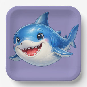 Cute Shark Minimalist Ocean Illustration Paper Plates