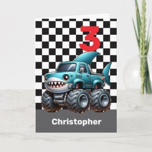 Cute Shark Monster Truck 3rd Birthday Card